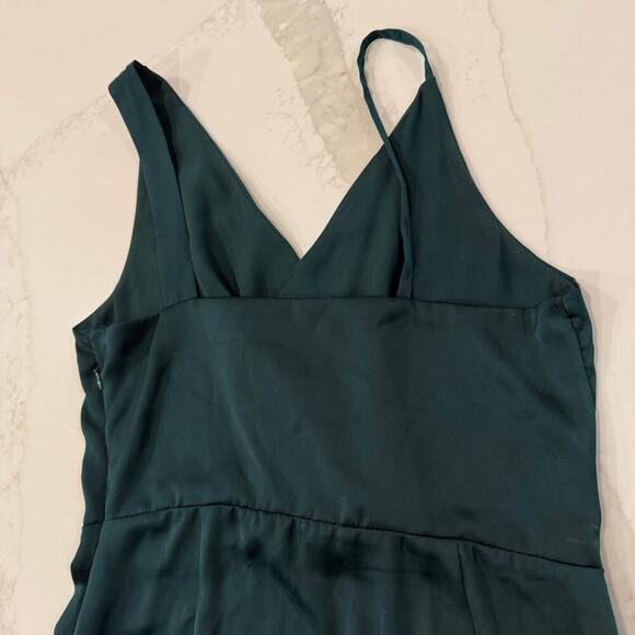 Zara NWT Satin Lace Asymmetrical Midi Slip Dress Womens Medium EmeraldGreen Sexy - Picture 9 of 10